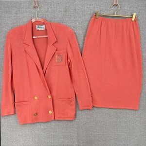Vtg Don Sayres Wellmore Skirt Suit Women 6 Salmon Pink Wool Knit Vintage